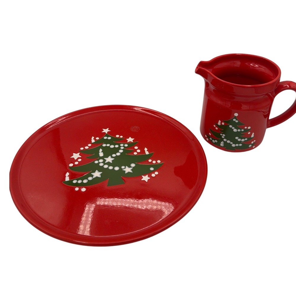Vintage Waechtersbach Red Christmas Tree Pitcher & Plate Set Germany